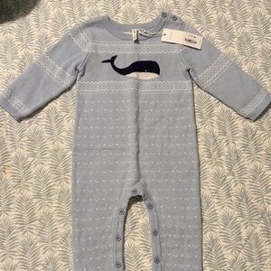 Janie and Jack Light Blue Whale Knit Footie